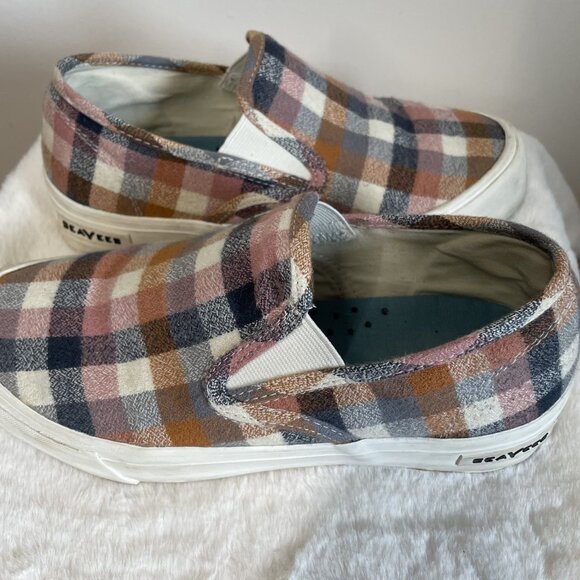 SeaVees Baja Slip On Platform Sneakers Size 6 Chai Check Flannel Plaid - Picture 3 of 16